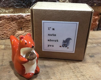 Im Nuts About You Ceramic Squirrel, Pocket Gift, Valentines Gift, Nuts About You Gift, Little Keepsake