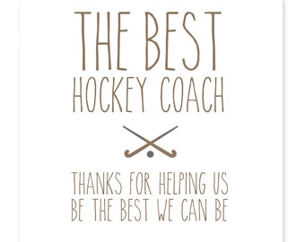 The Best Hockey Coach Card, Hockey Coach Card, Thankyou Card Hockey Coach Card, Thank You Card, Thank you For Helping Us