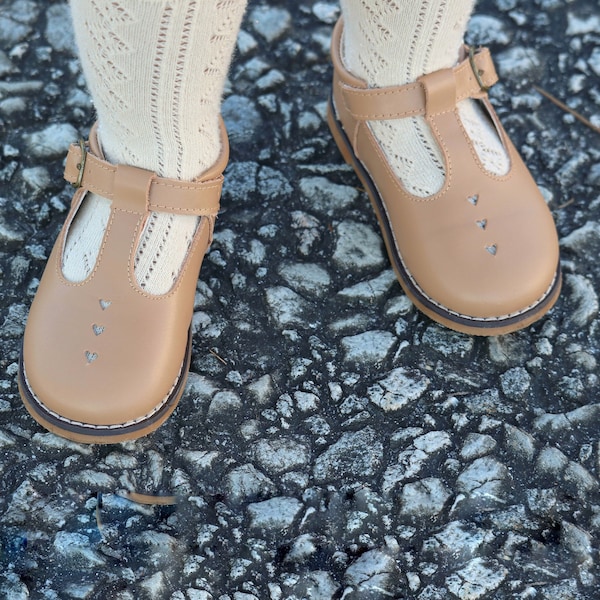 Brown Tan Neutral Mary Janes- T Bars-T Straps- Baby Shoes- Toddler Shoes- Ready To Ship - Hard Sole Shoes- Soft Sole Shoes- HeartMary Janes