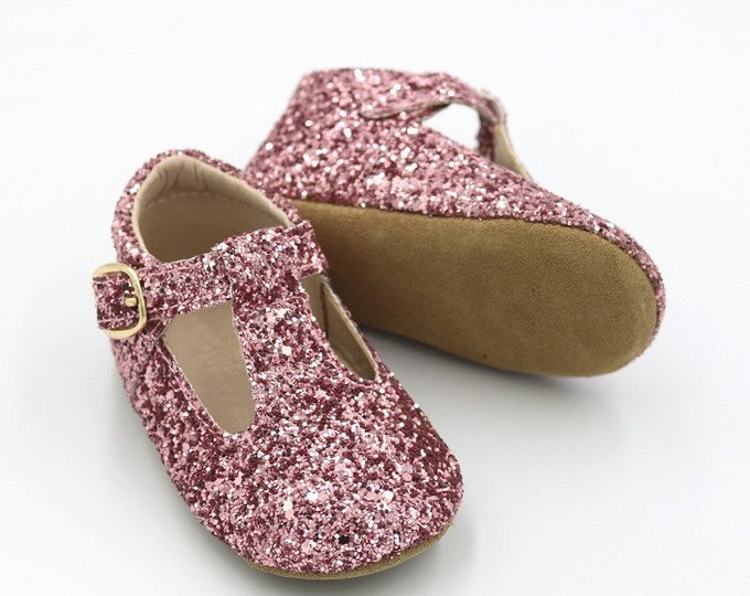 Pink Glitter Soft Sole T-Bar Shoes