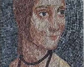 Dame mosaic painting with Leonardo Da Vinci ermine - framed painting, renaissance, marble, enamel, gold