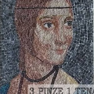 Dame mosaic painting with Leonardo Da Vinci ermine - framed painting, renaissance, marble, enamel, gold