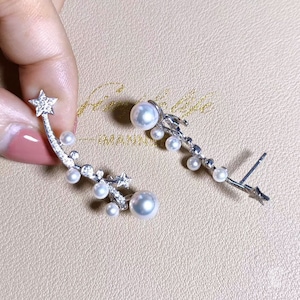 Vine Symphony — Celestia Orbit Akoya Pearl & Diamond Ear Cuff Earring in 18K White Gold