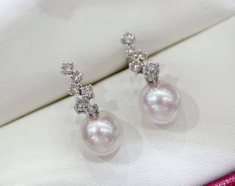 0.45 ct Diamond AAA 8-8.5 mm Akoya Pearl Earrings 18k Gold