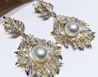 3.1 ct Diamond and AAAA 12-13 mm South Sea Pearl Buccellati Earrings 18K Gold
