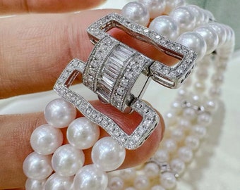 0.84 ct Diamond AAA 5-6 mm Baby Akoya Pearl Bracelet 18k Gold