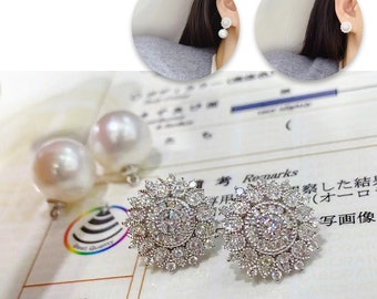 Transformable Diamond and AAAA 12 mm Pinctada Maxima Pearl Earrings