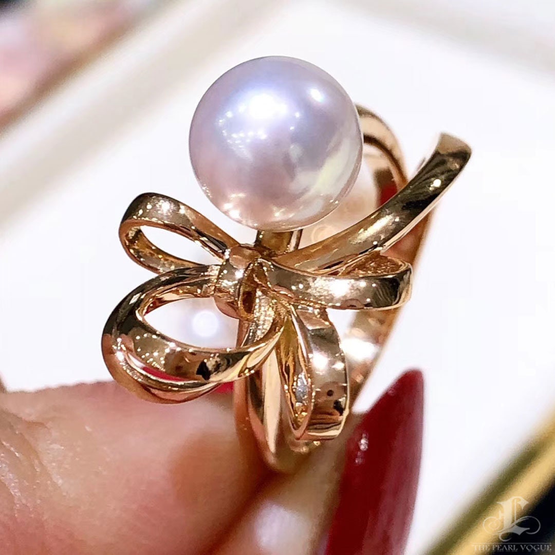 Lustre Arc — Ribbon Grace Sculpted Bow Pearl Ring in 18K Yellow Gold ...
