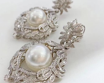 2.68 ct Diamond AAAA 14-15 mm South Sea Pearl Buccellati Earrings 18K Gold