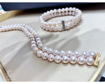 AAA 6-7mm Akoya Pearl Luxury Bracelet 18k Gold w/ Diamond