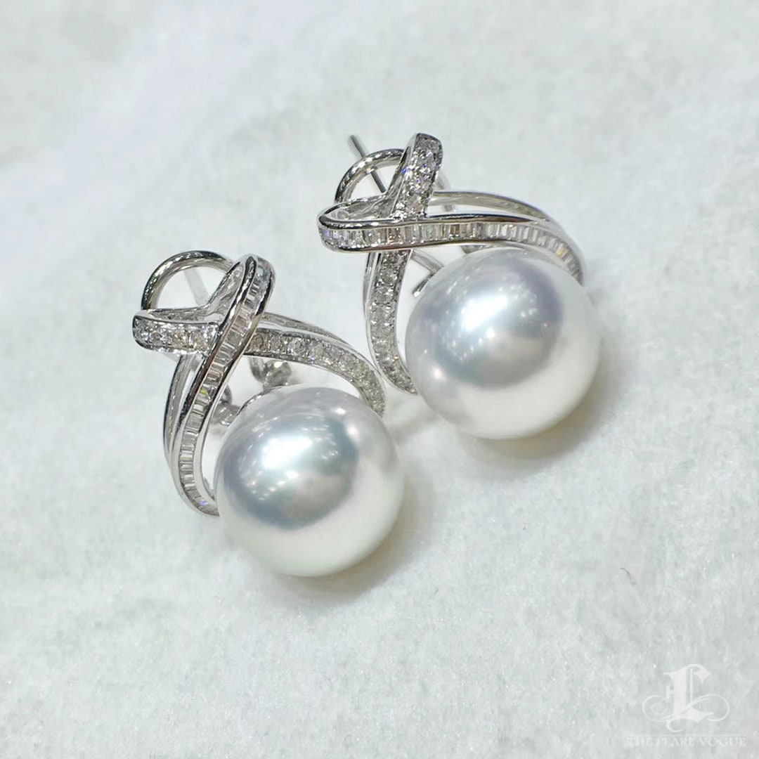 0.40ct Diamond AAAA 10-11 Mm South Sea Pearl Luxury Earrings - Etsy