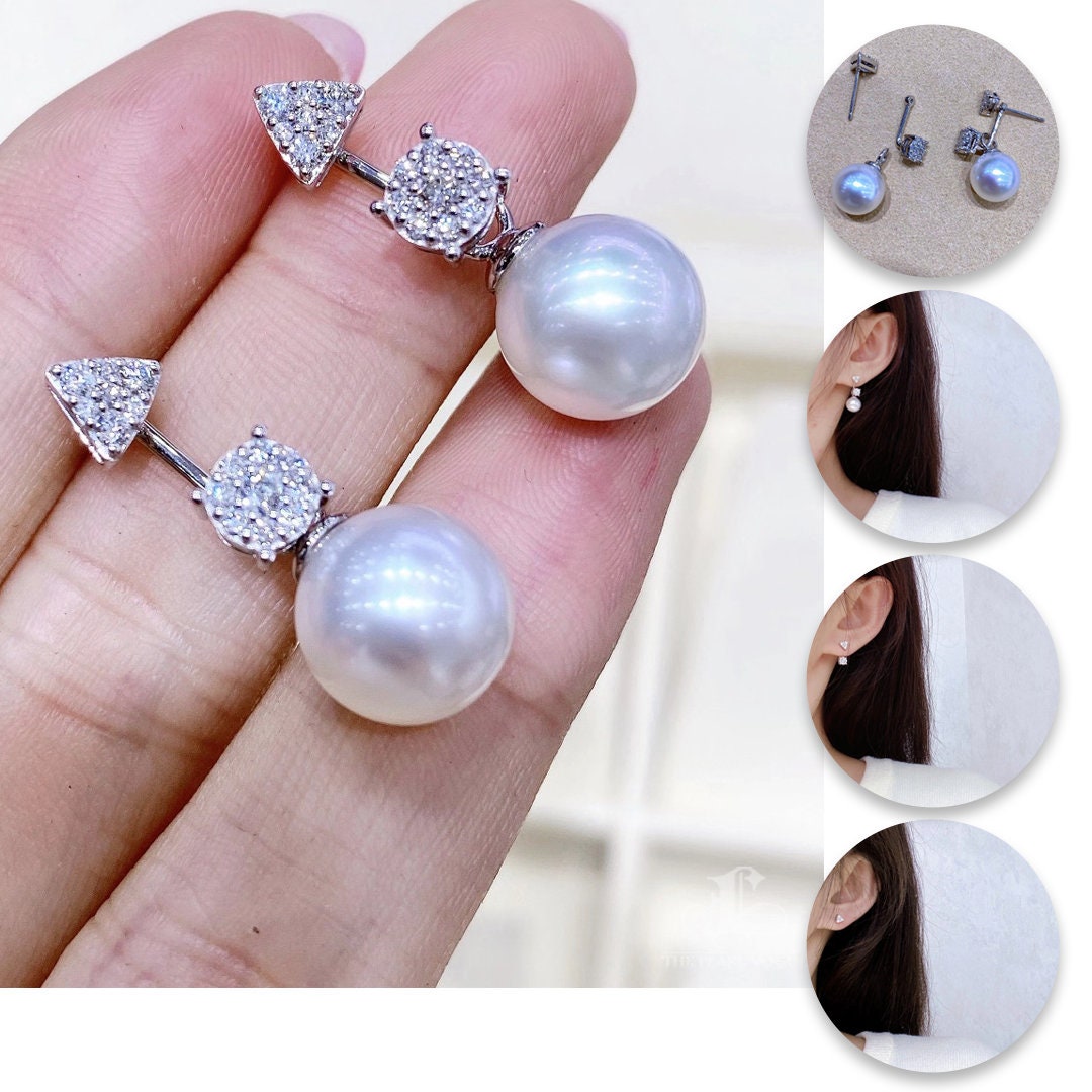 Sculpted Geometry — Convertible Diamond South Sea Pearl Earrings in 18k ...