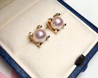 AAA 8-8.5 mm Akoya Pearl Earrings, 18k Gold