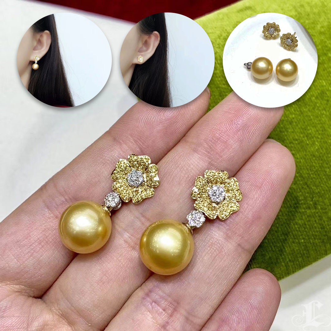 Alangoo Crown Pearl Earrings With Topaz Stone