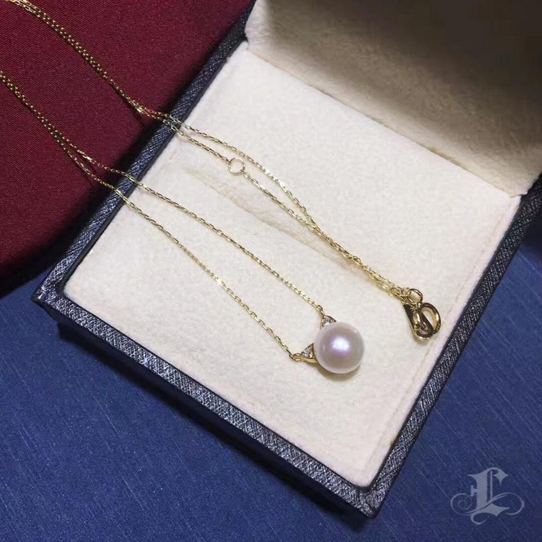 AA 7-7.5mm Akoya Pearl Lovely Pendant 18k Gold W/ Diamond - Etsy