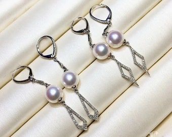 Orecchino Akoya Pearl Classic da 9-9,5 mm Akoya Pearl, 18k oro con diamante