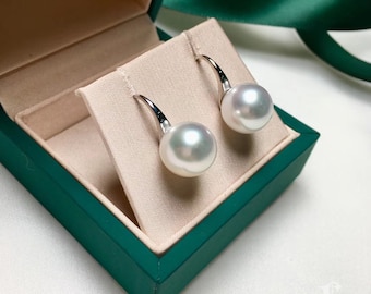 AAA 11-12mm South Sea Pearl Earrings, 18k White Gold