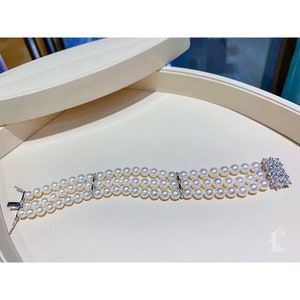 0.48 ct Diamond AAA 6.5-7 mm Akoya Pearl Bracelet 18k Gold w/ Diamond image 3