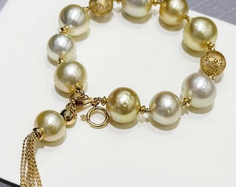 AAA 12-14 mm White South Sea Pearl Bracelet 18 Gold