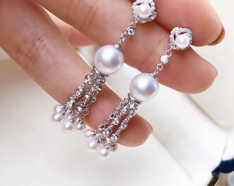 0.66 ct Diamond AAA 3.5-8.5 mm Akoya Pearl Earrings 18k Gold