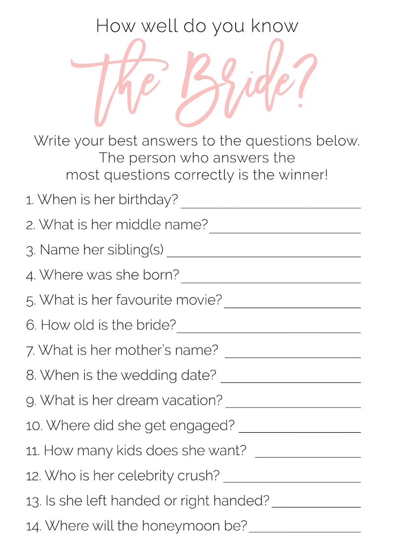 How Well Do You Know the Bride Bridal Shower Games Printable | Etsy