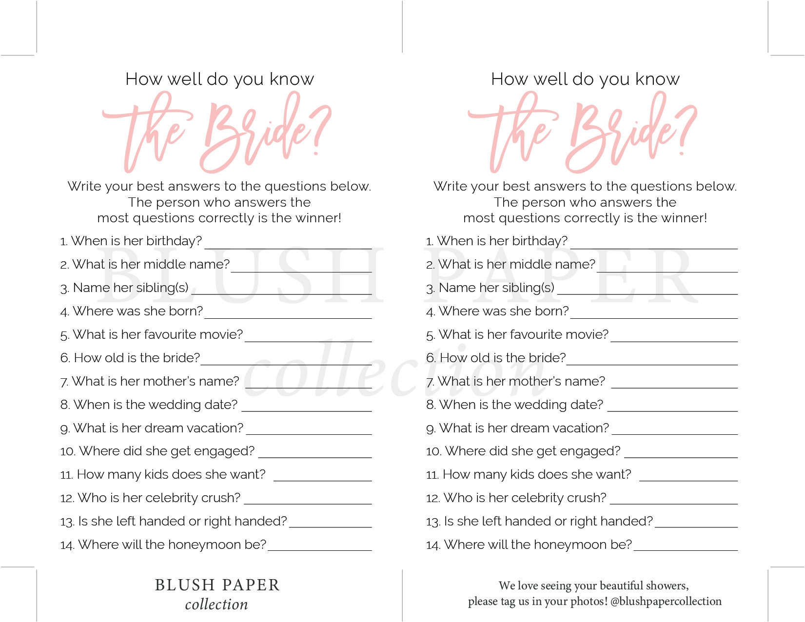 How Well Do You Know the Bride Bridal Shower Games Printable | Etsy