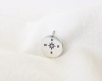 Sterling Silver Compass Pendant, Medium Sterling Compass Charm, Nautical Themed Jewelry Components, Graduation Gift, Silver Charms Wholesale