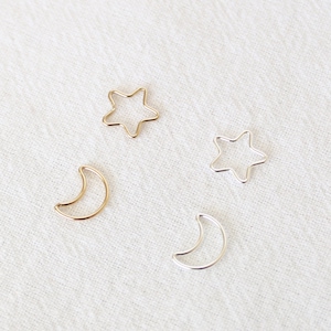 14K Gold Filled, Sterling Silver Star Connector, Moon Links, Moon Charms in Bulk, Star Components Wholesale, Permanent Jewelry Connectors