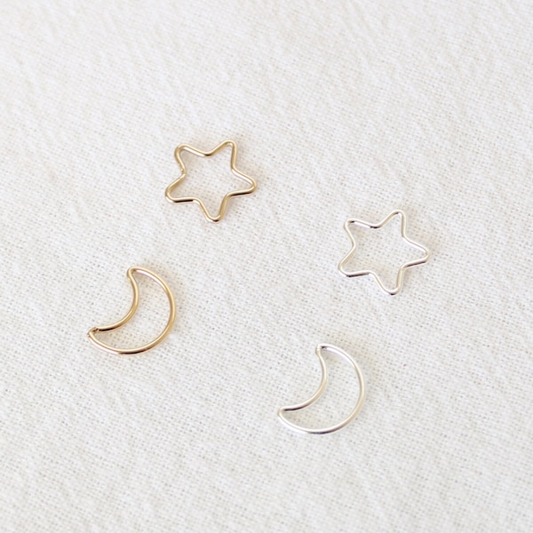 14K Gold Filled, Sterling Silver Star Connector, Moon Links, Moon Charms in Bulk, Star Components Wholesale, Permanent Jewelry Connectors