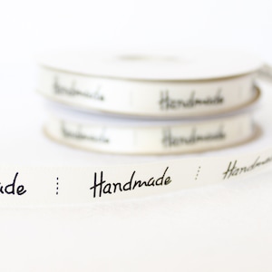 1cm Wide White Satin Ribbon, &quot;Handmade&quot; imprinted Ribbon, Gift Wrapping Ribbon Roll, Medium width Ribbon, Personalized Gift Wrapping Ribbon