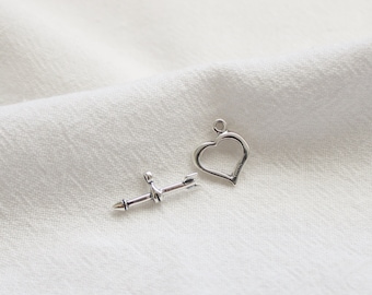 Sterling Silver Heart and Arrow Toggle Set, Sterling Silver Connector, Sterling Silver Closure, Sterling Toggle Clasps, Toggle Wholesale