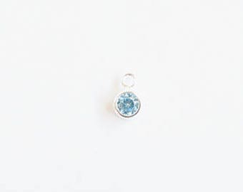 Sterling Silver March Birthstone, March Bezel Birthstone Charm, Aquamarine CZ Charm, Blue CZ Charm, Aqua Birthstone Pendant, Auqamarine Gem