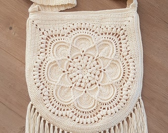 CROCHET BAG PATTERN ~ Crochet motif, textured, fringe, boho ~ Delilah Boho Bag Pattern