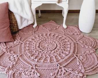CROCHET RUG PATTERN - Flower Floor Rug Pattern, Chunky Crochet Tutorial, Floor Rug Design, Boho Pattern, Farmhouse, Home Decor