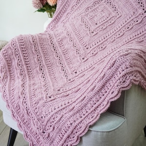 Crochet blanket on a chair.