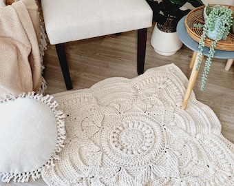 CROCHET RUG PATTERN - Crochet Floor Rug Pattern, Chunky Crochet Tutorial, Square Floor Rug Design, Farmhouse, Crochet Home Decor