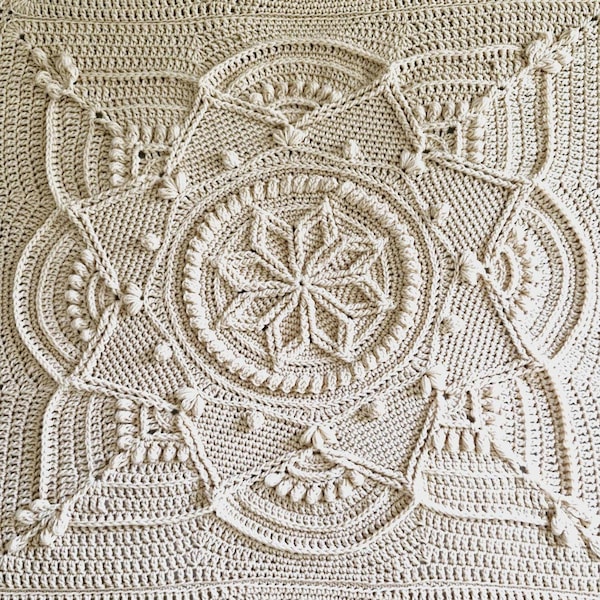 CROCHET BLANKET PATTERN - Textured Crochet Throw Pattern - Square Crochet Afghan Pattern - Crochet Blanket for Queen Bed - Crochet Home