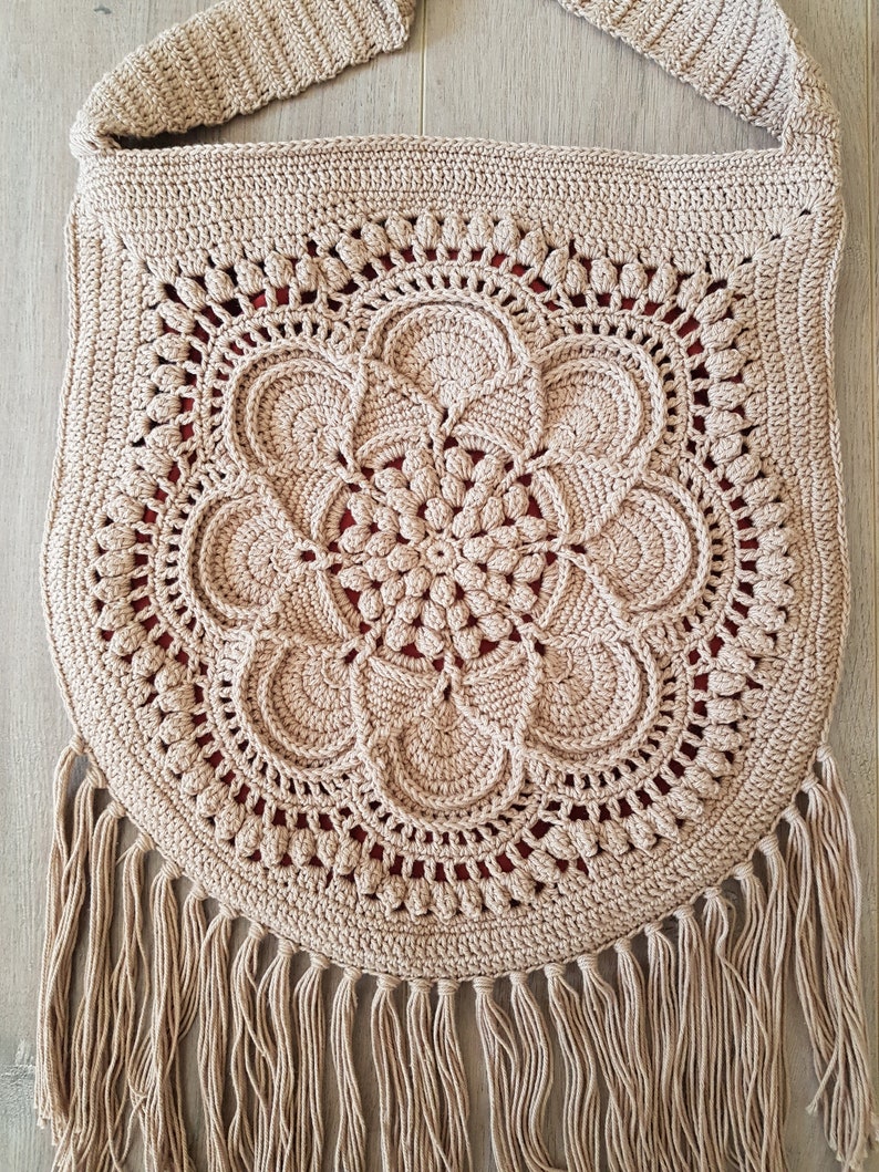 CROCHET PATTERN Crochet bag pattern, motif, textured, fringe, boho Delilah Boho Bag Pattern image 9