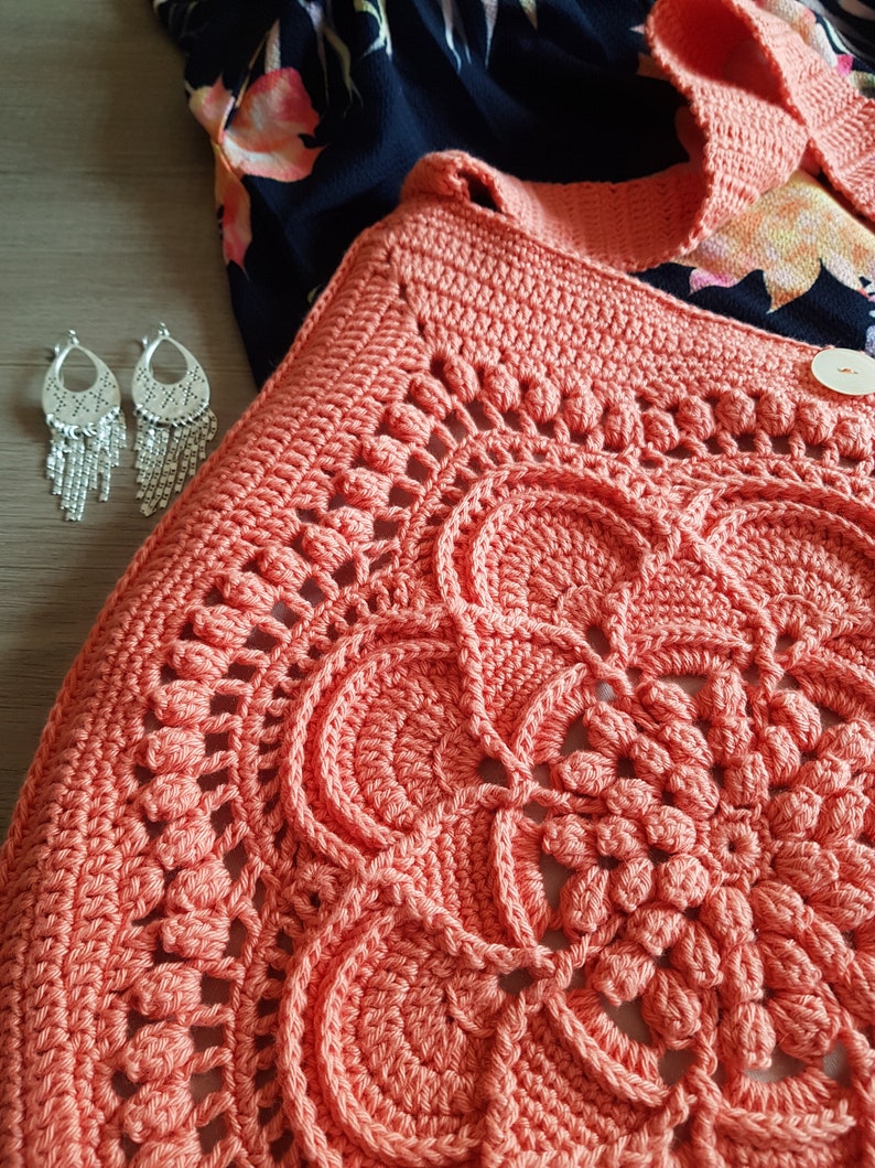 CROCHET PATTERN Crochet bag pattern, motif, textured, fringe, boho Delilah Boho Bag Pattern image 2