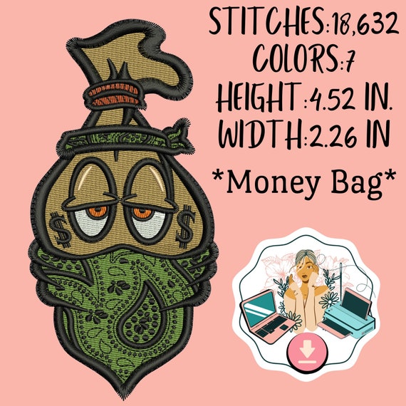 Money Bag Embroidery Design Digital Download.money Dont Sleep Etsy