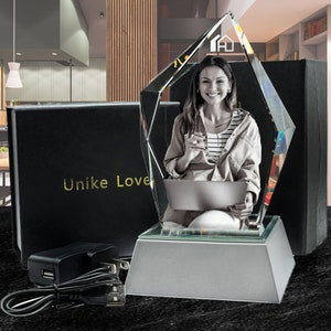 3D Photo Crystal with Light Stand | Personalized Keepsake Gift