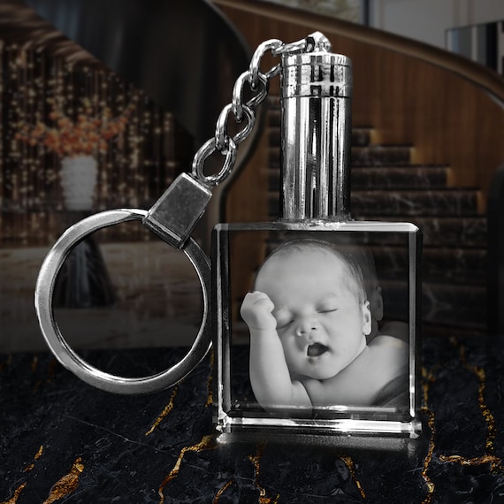 3D Crystal Photo Keychain | Personalized Laser Etched LED Keyring