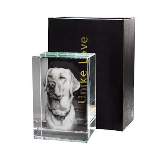 3D Photo Crystal Gift for Pets Lovers | Luxury 9K 3D Crystal | Personalized Photo and Writing | Immortalized your Pet forever | Unike love®
