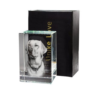 Unike love® 3D Photo Crystal Gift for Pets Lovers | Luxury 9K 3D Crystal | Personalized Photo and Writing | Immortalized your Pet forever