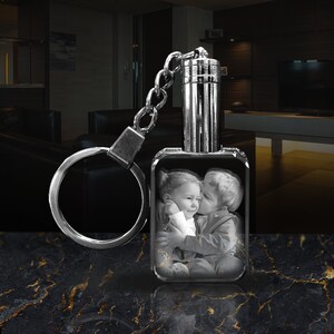 3D Crystal Photo Keychain | Personalized Laser Etched LED Keyring image 4