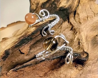 Adjustable Ring, Custom Ring, Gemstone rings, Wire wrap Ring, Selenite ring, Shungite ring, tiger eye ring