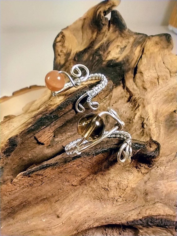 Adjustable Ring, Custom Ring, Gemstone rings, Wire wrap Ring, Selenite ring, Shungite ring, tiger eye ring