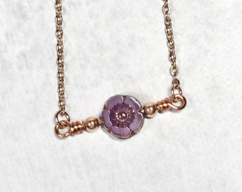 Purple fidget spinner necklace, Rose gold spinner necklace, Minimalist fidget necklace, Tiny fidget pendant, Flower necklace for woman