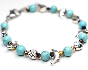 Dolphin Heart Bracelet, Dolphin jewelry, Dolphin bracelet, Dolphins, Gift for dolphin lover, Gift idea, Gift for friend, Beaded bracelet