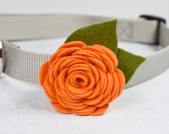 Orange rose for dog collar, Felt rose for pet collar, Flower collar accessory, Floral wedding dog accessory, Felt flower for cat collar